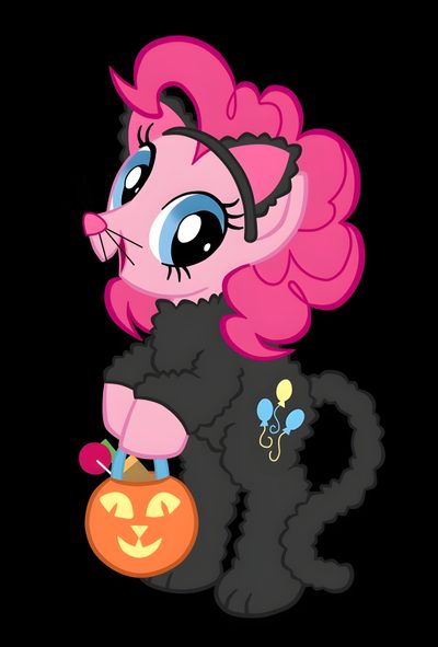 the pinkie is holding a pumpkin in her hand Pinkie Pie Halloween My Little Pony Pinkie Pie Halloween, My Little Pony Halloween, Pinkie Pie Cat, black