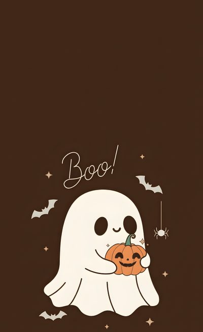 a ghost holding a pumpkin with boo on it Halloween School Appropriate Fall Color Palette, Autumn Phone, Pictures, Bright, Dark, dark slate gray