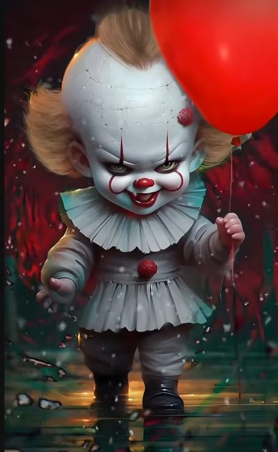 a creepy clown holding a red balloon Wrecking Ball Halloween 4k Horror 3d, Scary Cartoon Gif, Chucky Live, Animated Art The Clown, dark slate gray
