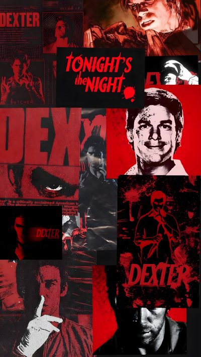 a collage of different movie posters with the names of characters in red, black and white Dexter Halloween Dexter, Scary Images, Dexter Morgan, black