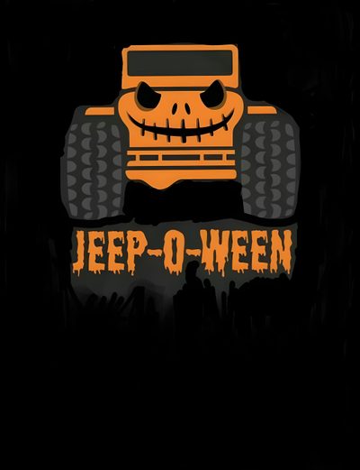 an orange monster truck with the words jeep - o - ween on it Halloween Jeep Pumpkin Jeep Wrangler, Jeep Thanksgiving Meme, Halloween Jeep, black