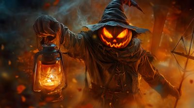 a scarecrow holding a lantern in his hands Halloween High Definition Halloween Live Pc, 1920x1080 Halloween, Engine Halloween, maroon