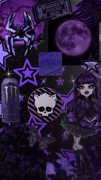 Purple Character Wallpaper, Monster High Elissabat Wallpaper, Elissabat Monster High Wallpaper, Elissabat Wallpaper, Purple Monster High Background, Monster High Background Aesthetic, Background Monster High, Purple Aesthetic Grunge, Emo Purple Wallpaper Purple Girly Cute Halloween Purple Purple Character, Monster High Elissabat, Elissabat Monster High, black