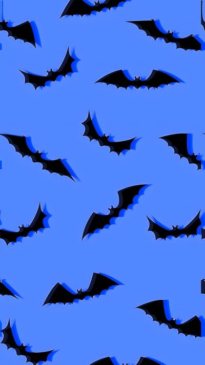 a group of black bats flying through the blue sky with their wings spread wide open Blue Halloween Iphone Purple And Blue Halloween Background, Blue Halloween Iphone, Light Blue Halloween,