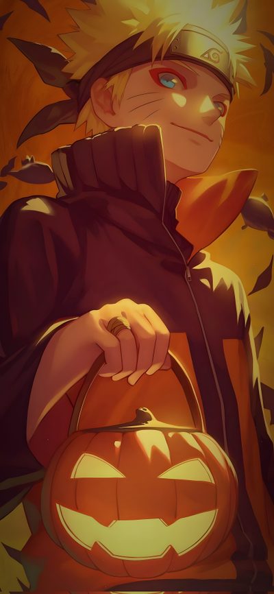 an anime character holding a pumpkin in his hand Naruto Halloween Naruto Halloween Fanart, Naruto Halloween, Naruto Vs Sasuke Fanart, saddle brown