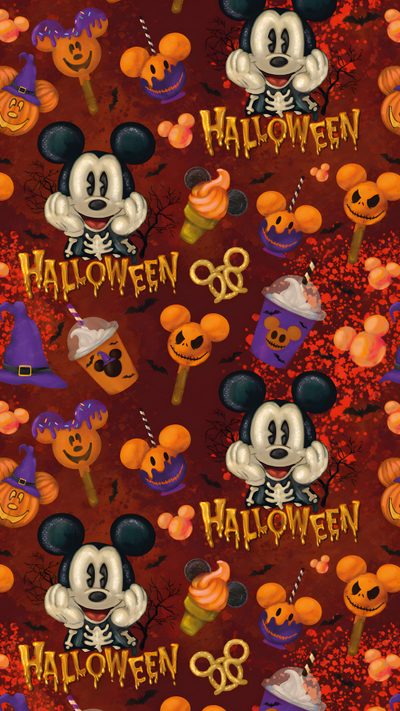 mickey mouse halloween wallpaper with pumpkins and jack - o'- lanternes Disneyland Halloween Mickey Pumpkin Background, Disney Halloween Background, Mickey Mouse Halloween Phone, maroon