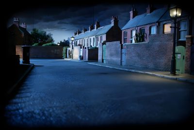an empty street at night with no cars on the road and dark clouds in the sky Wallace And Gromit Halloween Background Wallace And Gromit Curse Of The Wererabbit, Wallace And Gromit Curse Of The Were Rabbit Woman, Wallace And Gromit Background, dark slate gray