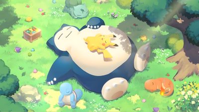 an animal in the middle of a forest with other animals around it and trees on either side Halloween Snorlax Snorlax Official Artwork Sleeping, Sleeping Anime Snorlax Pokemon, Pokemon Sleep Snorlax, dark sea green