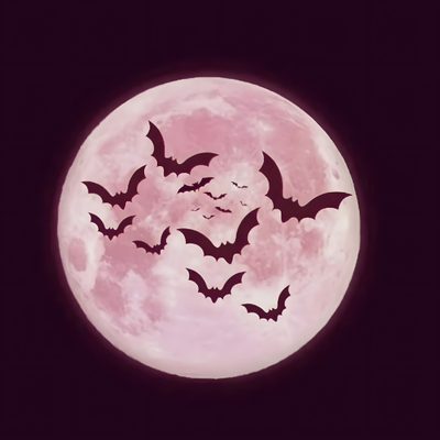 a full moon with bats flying over it Dark Pink Halloween Pretty Pink Icons, Bratzcore Aesthetic, Draculora Aesthetic, Cute Vampire Aesthetic, black
