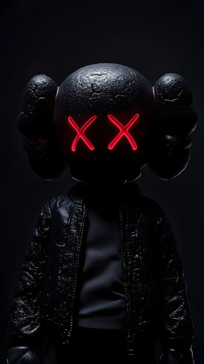 a black teddy bear with red lights on it's face and two hands in front of its head Halloween Kaws Iphone 18, For Iphone Xr, I Phone 16 Pro, Cool Dark Iphone, High Resolution Iphone, black