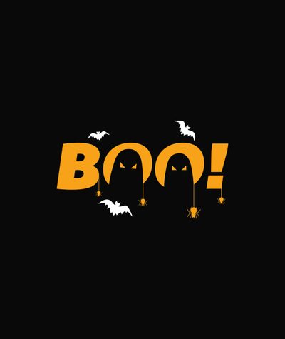 the word boo spelled out in front of two black and yellow bats on a dark background Halloween Boo - Anthracite Bat Halloween Logo, Boo Logo Design, Boo Halloween, Boo Text, Boo, black