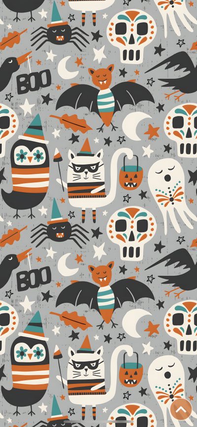 an image of halloween themed wallpaper with cats and bats Halloween Cats Bats Owls Spiders Sm Bats Phone, Bat Themed, Spooky Cat Background, dark gray