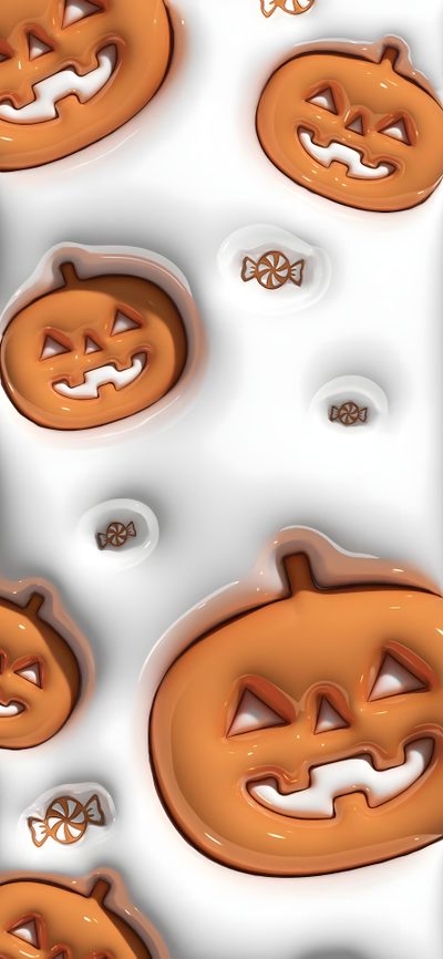 an image of halloween pumpkins in the water Halloween Puffy 3d Halloween, Pumpkin, Jelly Halloween, Autumn 3d, 3d Iphone Halloween, Halloween 4d, silver