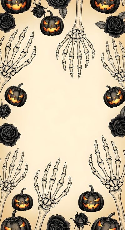halloween pumpkins and roses arranged in the shape of a circle on a beige background Aesthetic Halloween Elements Book Background, Halloween Backgrounds, Halloween, Journal Paper, bisque