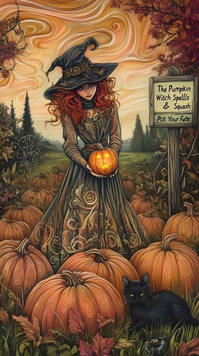 a painting of a woman holding a pumpkin Pagan Halloween Harvest Witch, Samhain, Vintage Pumpkin And Cat Art, Witchy Thanksgiving, Autumn Witch, sienna