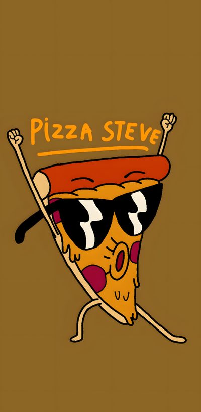 a slice of pizza with sunglasses on it and the words pizza steve written above it Halloween Pizza Cartoon Pizaa Steve, Pizza Steve, Pizza Cartoon Background, Pizza Steve Character, sienna