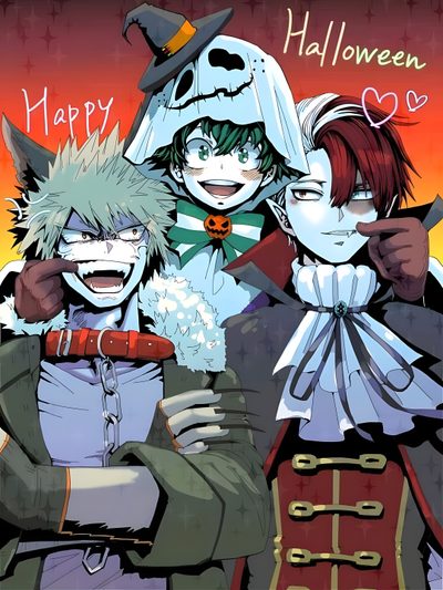 an image of three people dressed up as witches and werewolvess with the caption happy halloween My Hero Academia Halloween Anime Halloween, Hottest Anime Characters, Hero, 5 Anime, dim gray