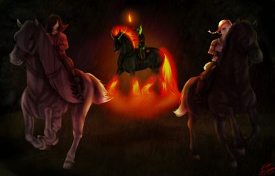three horses with riders in the rain and one horse is lit up by a candle Star Stable Halloween 1920x1080 Autumn Star Stable Background, Star Stable Horse Trailer, Star Stable Fall Background, black