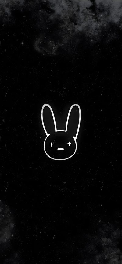 a black and white photo with a bunny face drawn on it's back side Bad Bunny Halloween Hello Kitty, Bad Bunny Logo White, Black Bad Bunny, Bunny,