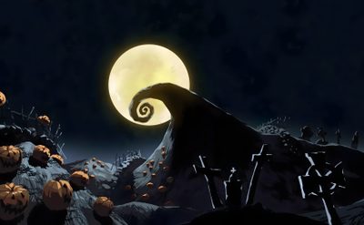 an animated halloween scene with pumpkins and jack - o'- lanternes in the foreground Halloween Nightmare Before Christmas Nightmare Before Christmas Pc, Nightmare Before Christmas Hill Background, Nightmare Before Christmas Computer Background, black