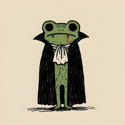 a green frog with a black cape on it's head Frog Halloween Jester Frog, Frosch Illustration, Halloween Drawings, Halloween Painting, wheat