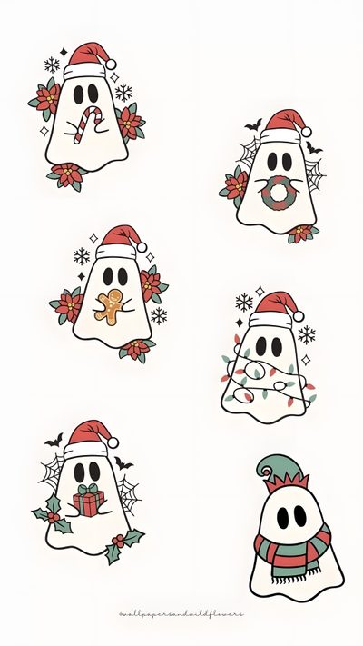 christmas ghost stickers on a white background Cute Halloween Christmas Christmas Ghost, Christmas Phone Backgrounds, Christmas Lockscreen, white smoke
