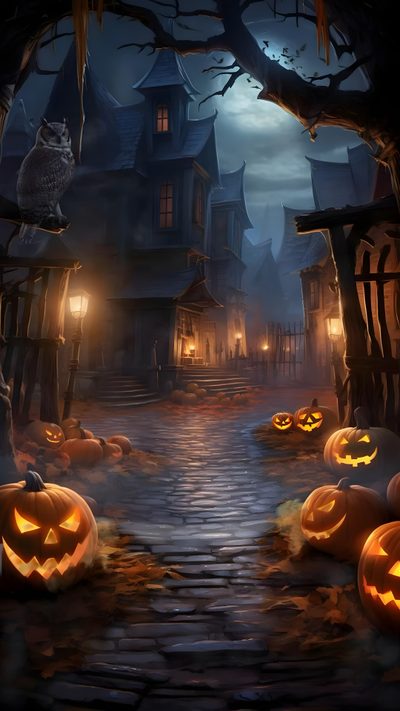 a halloween scene with pumpkins and an owl Free Animated Halloween Happy Halloween Gif, Halloween Live, Halloween Entryway, Eerie Places, dark slate gray