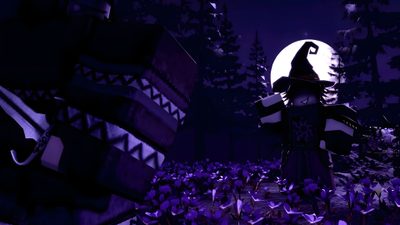 an animated image of a woman standing in the middle of a field with purple flowers Forsaken Halloween Azure Banner, Forsaken Bg, Bassie Banner, Forsaken Background, Two Time Widget, black