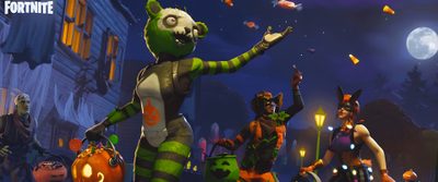 a group of animated characters standing in front of a building with pumpkins on it Fortnite Halloween Nightmare Before Christmas Fortnite, Fortnite Halloween Background, Fortnite Background Gif, dark slate gray