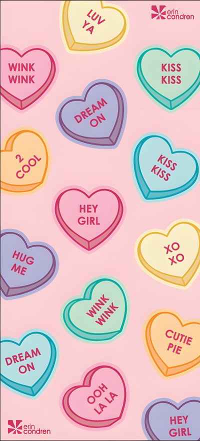 many hearts with different words on them Halloween Conversation Hearts Conversation Heart Background, Cute Conversation Hearts, Conversation Hearts On Candy, pink