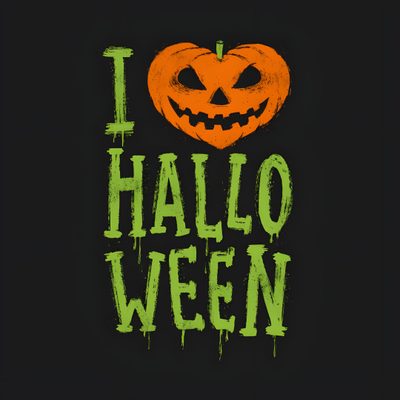 the words i love halloween written in green and orange on a black background with a pumpkin I Love Halloween I Love Halloween, Green Halloween Text, Halloween Pumpkin With Spooky Quote, black