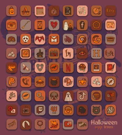 the halloween icons are all different colors and sizes Halloween Icons Custom App Icons Free, Iphone Aesthetic Fall, Free Desktop Icons Aesthetic, dim gray