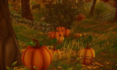 several pumpkins sitting in the grass next to a tree Star Stable Halloween 4k Star Stable Halloween Background, Autumn Star Stable Background, Star Stable Backgrounds, saddle brown