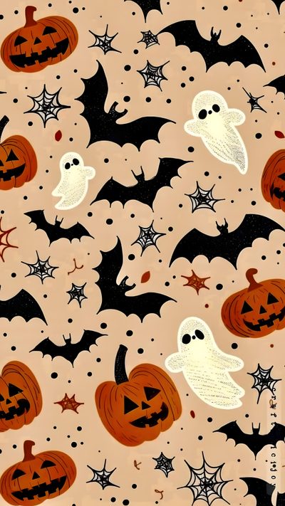 an image of halloween pumpkins and bats on a beige background with black stars, Halloween - Bats And Cats - Cream Fall And Halloween Backgrounds, Halloween Patterns, Printable Halloween Decorations, burlywood