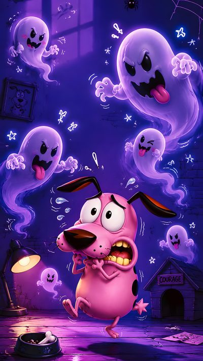 a cartoon dog is surrounded by ghost heads Cartoon Network Halloween Courage The Cowardly Dog Aesthetic, Courage The Cowardly Dog, Anime Shirt Drawing, indigo