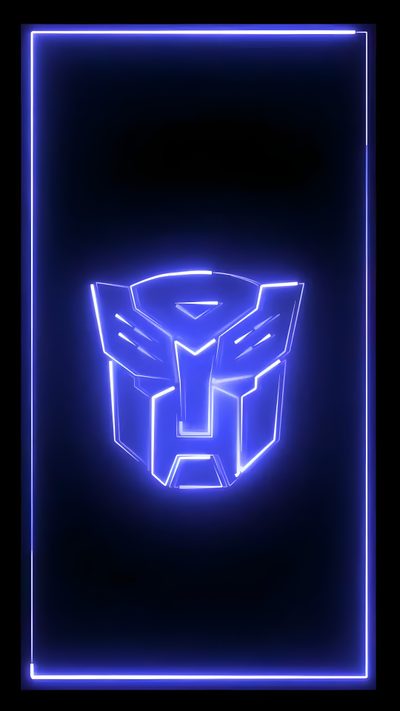 a blue neon sign with the shape of a robot's head in front of a black background Transformers Halloween Autobots, Transformers Gif, Optimus Prime Card, Transformers Live, black