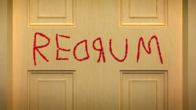 a door with the word'reaum'written in red ink on it The Shining Laptop Halloween Laptop, The Shining, Stanley Kubrick, Stanley Kubrick The Shining, dark khaki