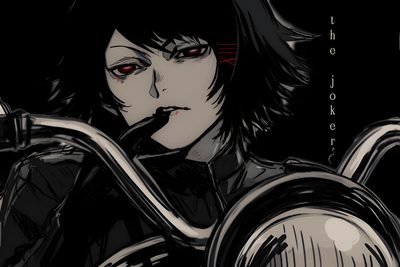 an anime character with dark hair and red eyes sitting on a motorbike in the dark Suzu Halloween Juuzou Suzuya Pfp Gif, Juuzou Suzuya Matching Pfp, Juuzo Pfp, Suzuya Icon, black