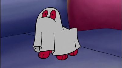 a cartoon character in a ghost costume Clifford Halloween Halloween, Clifford Dog, Clifford 2019, Bart Simpson, Clifford 2003, dark slate blue