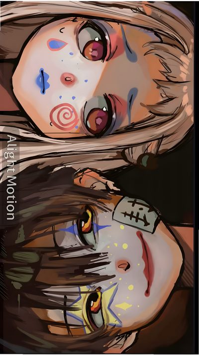 two girls with painted faces are looking at the camera Tbhk Halloween Fanarts Anime, Ideen Fürs Zeichnen, Sketchbook Art Inspiration, Otaku Anime, dark olive green