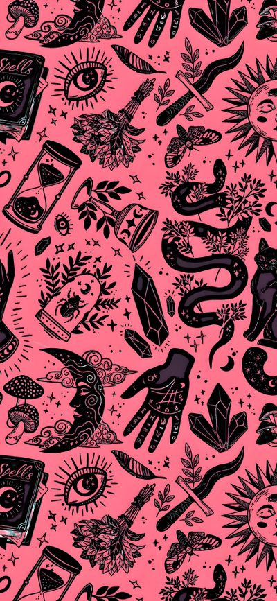 a pink background with black and white images on it Dark Pink Halloween Gothic Style Phone, Unique Lock Screen, 1920x1080 Desktop Backgrounds, pale violet red