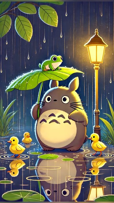 a painting of a totoro and ducklings in the rain Totoro Halloween Cute Totoro Images, Studio Ghibli Background Totoro, Studio Ghibli Aesthetic Totoro, dim gray