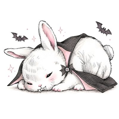 a drawing of a white rabbit wearing a black dress Halloween Bunny Drawings, white