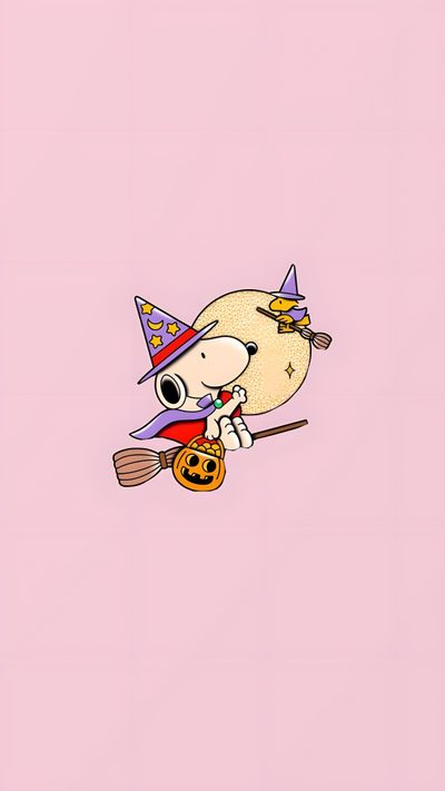 a cartoon dog with a witch hat and broom flying through the air on a pink background Pink Snoopy Halloween Kitty, Pink Halloween, Halloween, Charlie Brown, Funny Memes, Funny,