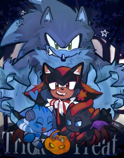 an image of some cartoon characters in the dark Shadow The Hedgehog Halloween Sonic The Hedgehog Halloween Art, Sakura Card, Team Sonic Halloween, dark slate gray