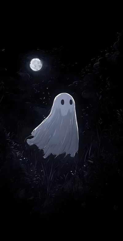 a ghost is standing in the grass at night Spooky Halloween Ghost 4k Ghost, Ghost Aesthetic, Spooky Thing, Ghost Theme, Iphone Ghost, black