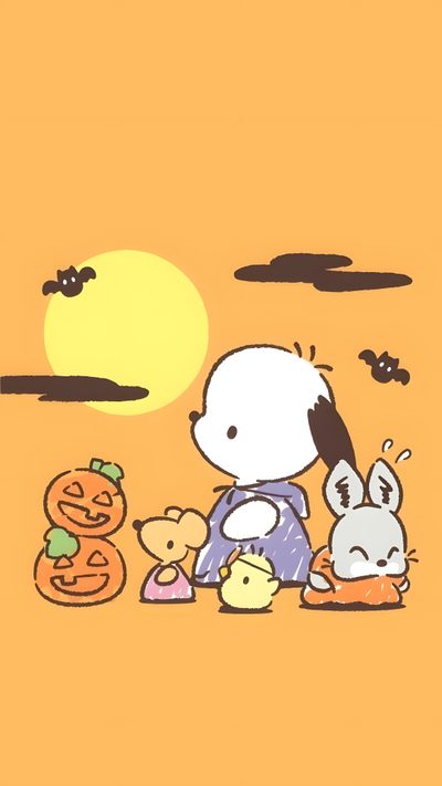an image of a cartoon character with pumpkins Pochacco Halloween Pochacco Pumpkin Carving, Pochacco Halloween Pfp, Pochacco Halloween Png, sandy brown