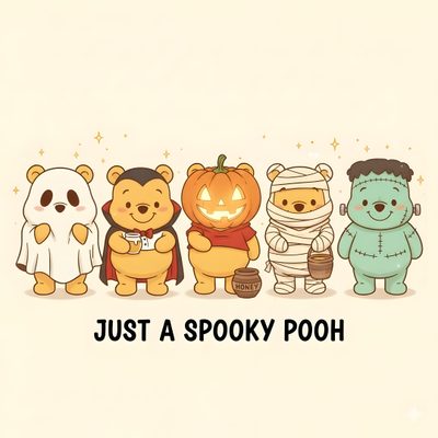 a group of teddy bears standing next to each other with the words just a spooky pooh Winnie The Pooh Halloween Desktop Winnie The Pooh Drawing, Winnie The Pooh Halloween, Winnie The Pooh Pictures, old lace