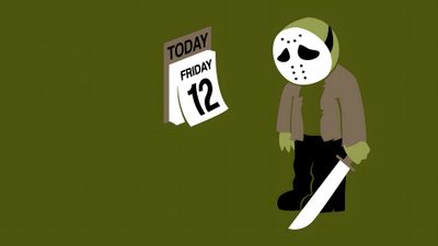 a person with a mask holding a snowboard in front of a green background that says today friday 12 Funny Halloween Computer Friday The 13 Cartoon, Friday The 13th Images Funny, Friday 13 Joke, dark olive green