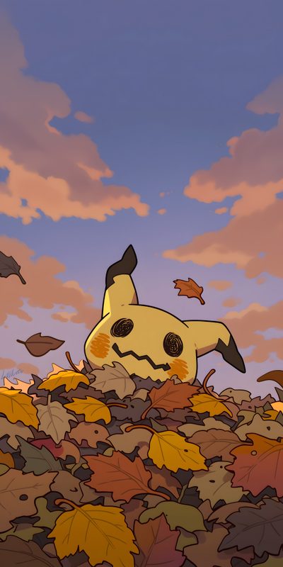 a pokemon pikachu sitting in the middle of leaves Pokemon Halloween Iphone Pokimon, Mimicu Pokemon, Yellow Pikman, Pokemon First Generation, dim gray
